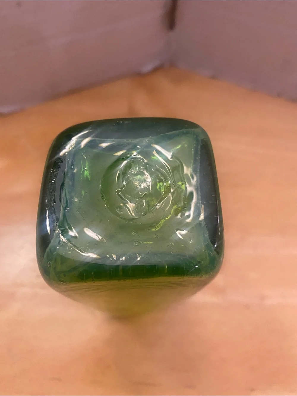 Green art Glass square bubble Vase about 2x6x2